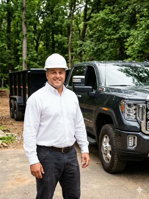 Big Trailer Services team member beside the hauling truck and trailer